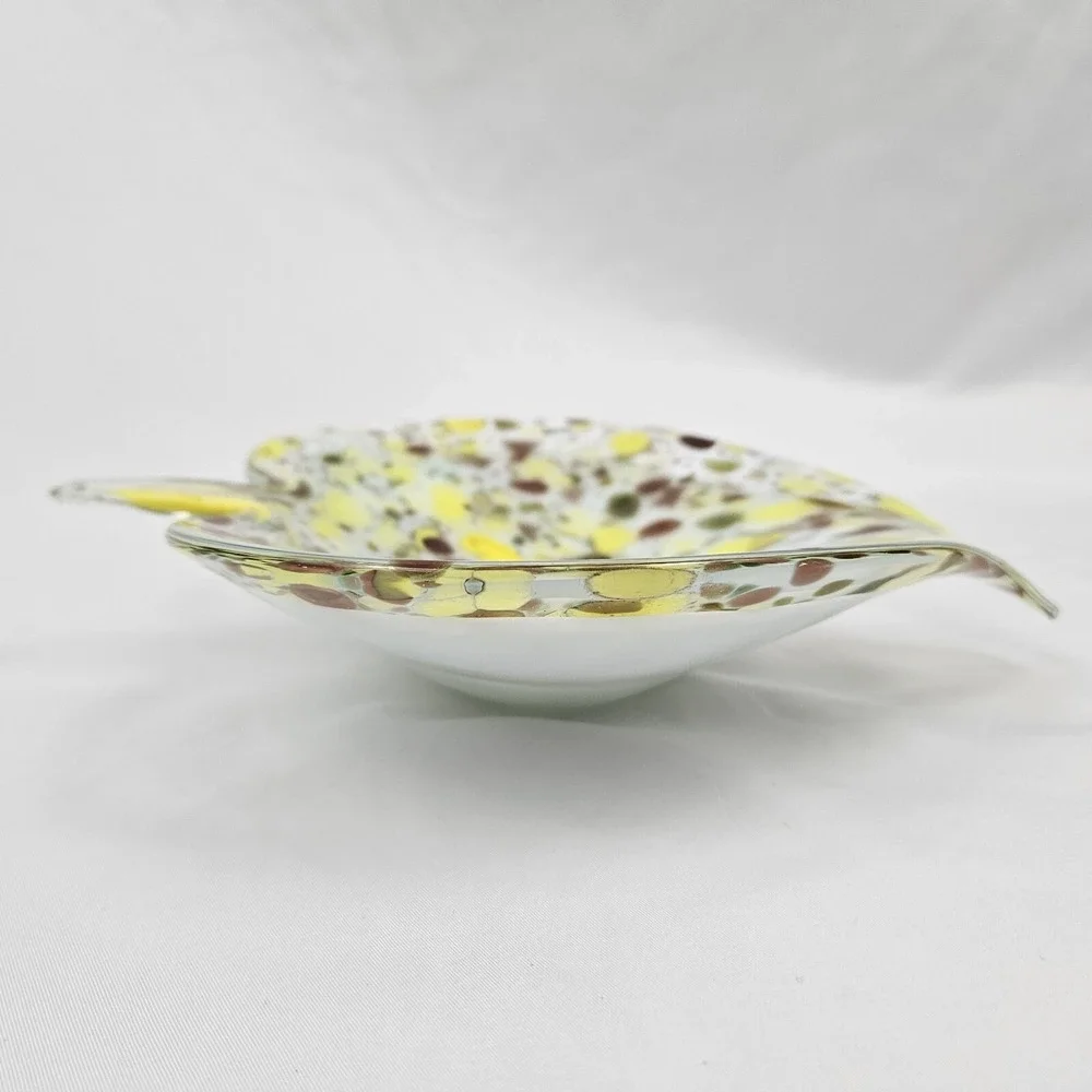 Vtg Murano Glass Confetti Leaf Candy Dish Trinket Bowl Italian Hand Blown